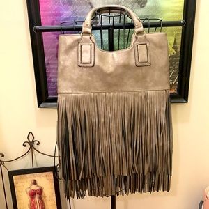 Aldo Vegan Leather Fringe Handbag Gray Like New Used Once